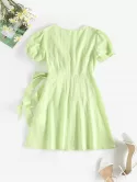 Puff Sleeve Bowknot Plunging Mini Dress