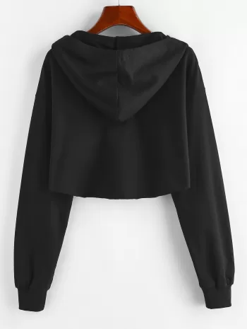 Raw Hem Zip Up Cropped Hoodie