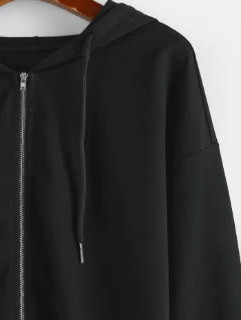 Raw Hem Zip Up Cropped Hoodie