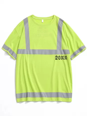Reflective Panel Letter Print Short Sleeve T-shirt