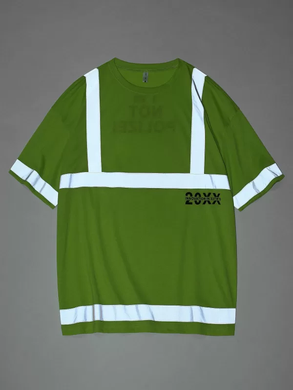 Reflective Panel Letter Print Short Sleeve T-shirt