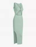 Rib-knit Twist Cutout Split Side Slinky Tank Dress