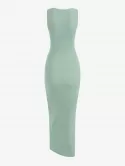 Rib-knit Twist Cutout Split Side Slinky Tank Dress