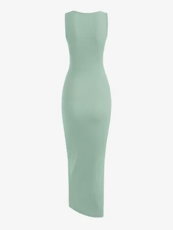 Rib-knit Twist Cutout Split Side Slinky Tank Dress