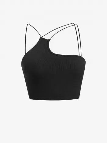 Ribbed Cutout Cutaway Shoulder Cami Top