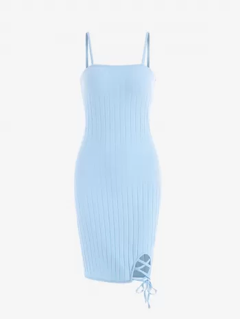 Ribbed Lace Up Bodycon Dress