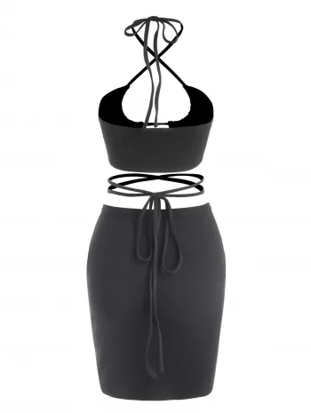 Ribbed Ruched Midriff Flossing Skirt Set