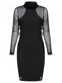 Rivet Embellished Lace-up Mesh Insert Mini Gothic Bodycon Dress