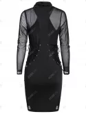Rivet Embellished Lace-up Mesh Insert Mini Gothic Bodycon Dress