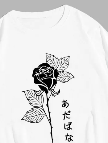 Rose Japanese Print Casual T-shirt