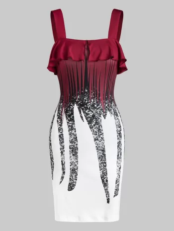 Ruffle Printed Mini Tight Dress