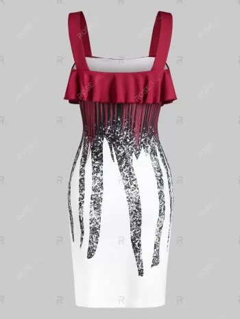 Ruffle Printed Mini Tight Dress