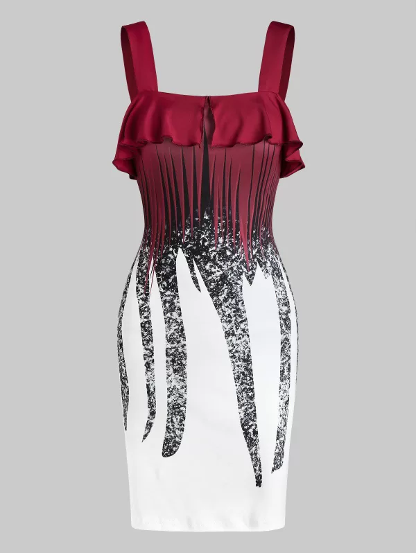 Ruffle Printed Mini Tight Dress