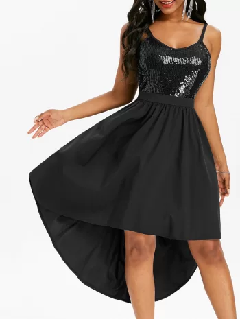 Sequined Open Back Dip Hem Party Dress