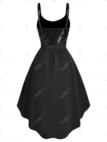 Sequined Open Back Dip Hem Party Dress