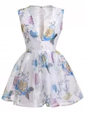 Sexy Plunging Neck Sleeveless See-through Flower Pattern Women's Dress