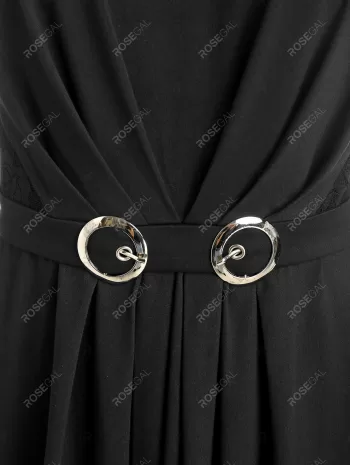 Sheer Lace Panel Belted Sleeveless A Line Dress