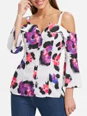 Shoulder Cut Flare Sleeve Button Up Blouse