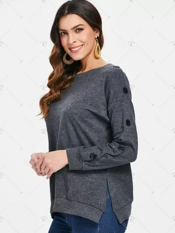 Side Split Buttoned Sweatshirt