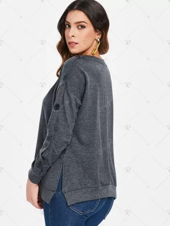 Side Split Buttoned Sweatshirt