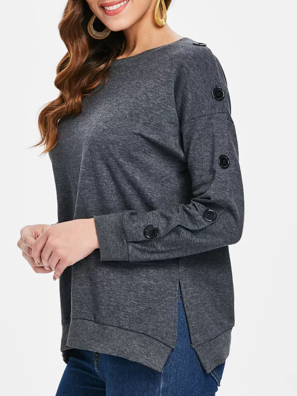Side Split Buttoned Sweatshirt