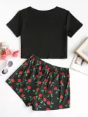 Skeleton Rose Print Tee And Shorts Set