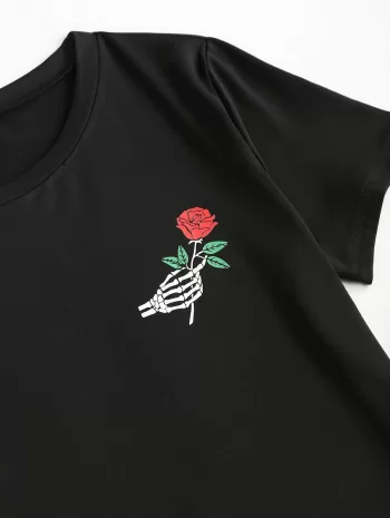 Skeleton Rose Print Tee And Shorts Set