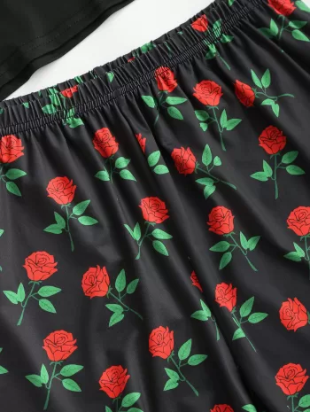 Skeleton Rose Print Tee And Shorts Set