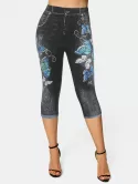 Skinny 3d Butterflies Print Capri Jeggings