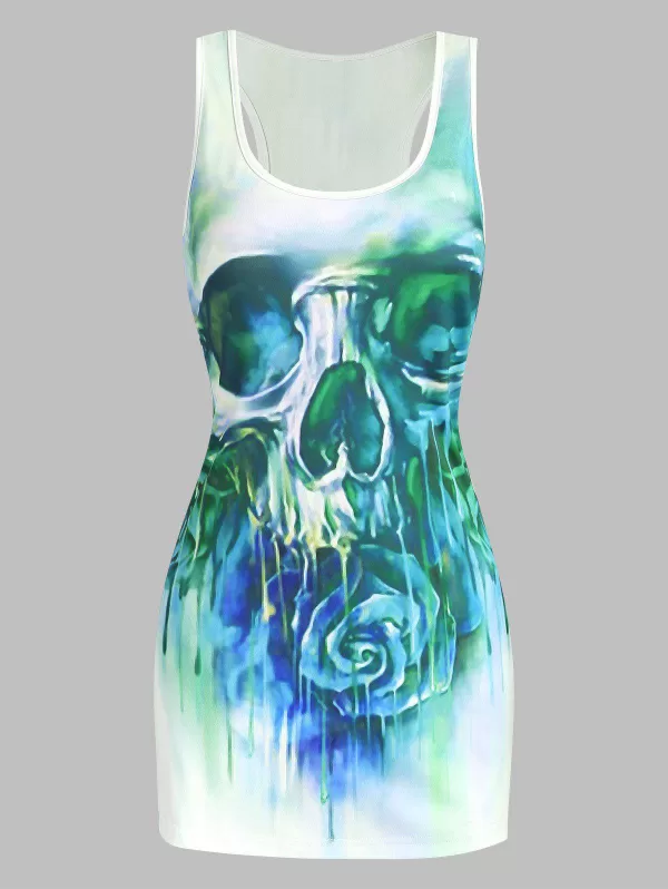 Skull And Flower Print Tank Top