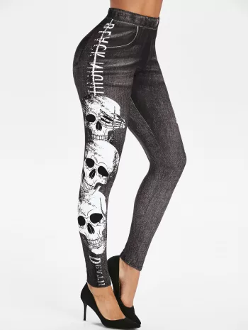 Skull Print Halloween Jeggings