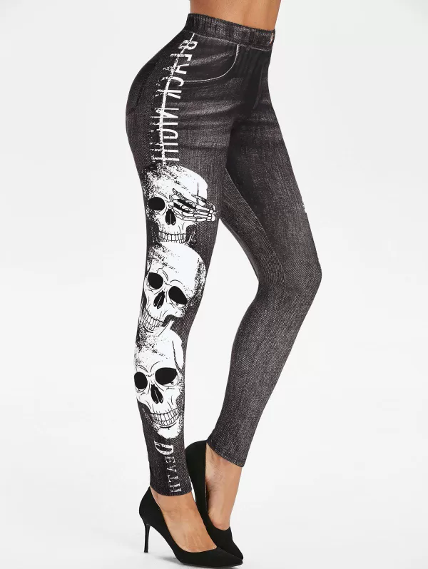 Skull Print Halloween Jeggings