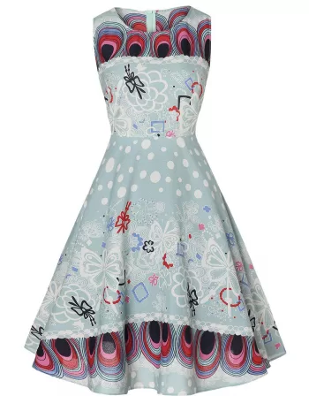 Sleeveless Fit And Flare Printed Dress