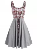 Sleeveless Plaid Print Lace-up Buckle Strap Dress