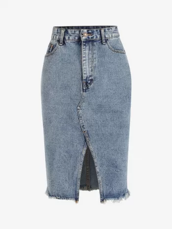 Slit Frayed Denim Skirt