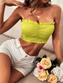 Smocked Ruched Frilled Bandeau Top