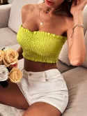 Smocked Ruched Frilled Bandeau Top