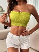 Smocked Ruched Frilled Bandeau Top
