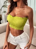 Smocked Ruched Frilled Bandeau Top