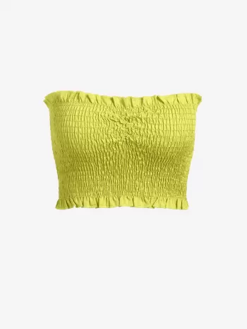 Smocked Ruched Frilled Bandeau Top