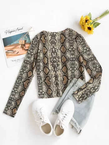 Snake Print Long Sleeve Jersey Top