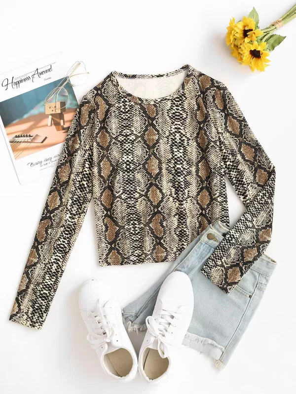 Snake Print Long Sleeve Jersey Top