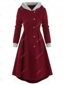 Snap Button Fur Trim Hooded High Low Coat