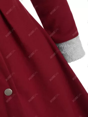 Snap Button Fur Trim Hooded High Low Coat