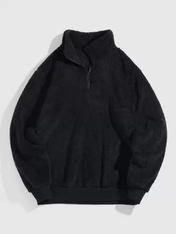 Solid Color Polar Fluffy Quarter Zip Sweatshirt