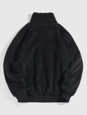 Solid Color Polar Fluffy Quarter Zip Sweatshirt