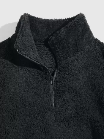 Solid Color Polar Fluffy Quarter Zip Sweatshirt
