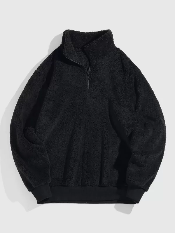 Solid Color Polar Fluffy Quarter Zip Sweatshirt