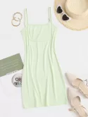 Solid Ribbed Cami Slinky Mini Dress