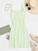 Solid Ribbed Cami Slinky Mini Dress